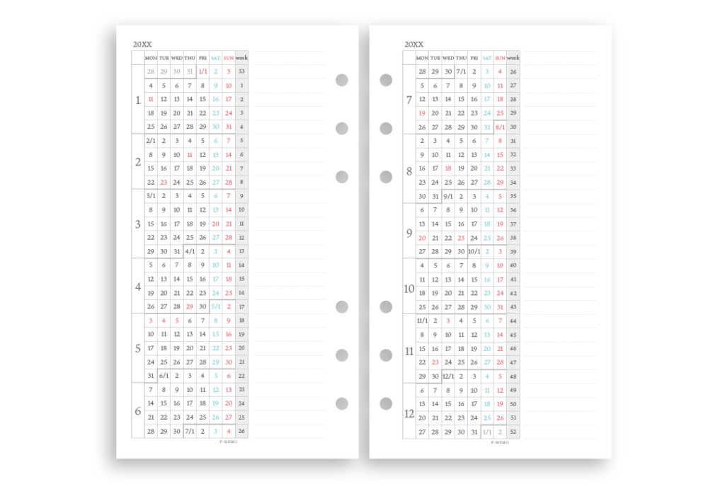 22年 年間カレンダー バイブル 12カ月連続タイプ F Memo エフメモ